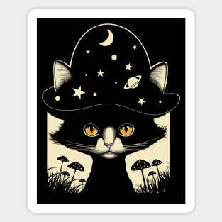 Cottagecore Aesthetic Cat Mushrooms, Moon, Stars Women Kids Sticker